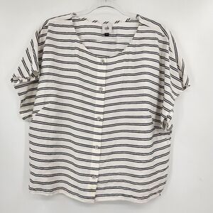 Cabi Sail Away Top Womens Size Large White Black Striped Short Sleeve